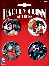 DC Comics Harley Quinn Carded Set of 4 Round Comic Art Buttons Set #1 NEW UNUSED - £3.97 GBP