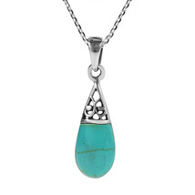 Filigree Swirl Teardrop Turquoise Inlay .925 Silver Necklace - £16.11 GBP