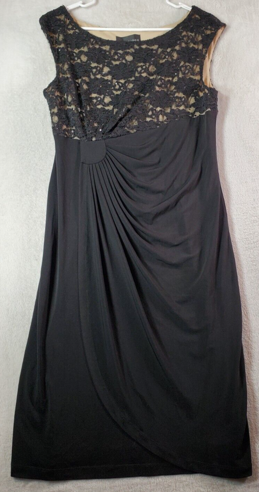 Connected Sheath Dress Womens Size 12 Black Lace Nylon Sleeveless Round ... - $13.24