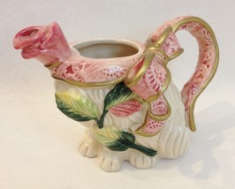 Kittens &amp; Roses Figurine Creamer Fitz &amp; Floyd Essentials Pink Gold Bow Pitcher - £59.94 GBP