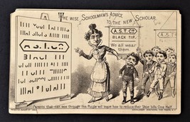 1880 Antique Ad Puzzle Card Hold To Light A.S.T. Black Tip Shoes Doragan Danbury - £27.65 GBP