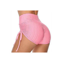 Tummy Control Wide Waistband High Rise   Ruched Shorts Honeycomb Textured Pink S - £18.12 GBP