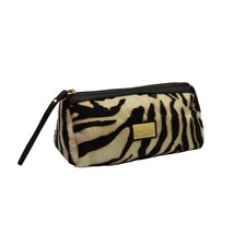 Cavalcanti Leather Animal Hair Cosmetic Travel Wristlet Bag Zebra Brown - $44.99