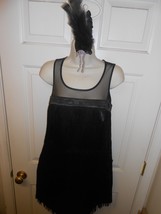 Limited Edition black fringe 20&#39;s style flapper Dress sheer top &amp; headwrap Sz M - £27.07 GBP