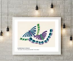 Two Butterflies Japanese Wall Art Poster Print 30 x 22 in - £31.42 GBP