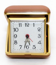 Equity Vintage Wind Up Travel Alarm Clock Case Tan Brown 2.5 Inch Height - £17.13 GBP