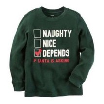 Boys Shirt Thermal Christmas Green Naughty Nice Santa Long Sleeve-size 4 - $11.88