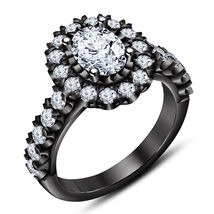 2.60Ct Oval Cut Diamond Engagement Ring Solid 14K Black Gold Finish 925 Silver - £63.84 GBP