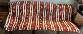 Vintage Large Crocheted Afghan Blanket Sofa Throw Orange Brown Cream Retro 70’s - £31.74 GBP