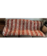Vintage Large Crocheted Afghan Blanket Sofa Throw Orange Brown Cream Ret... - $39.59