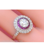ESTATE ART DECO 1.10ct EURO DIAMOND RUBY HALO PLATINUM COCKTAIL ENGAGEME... - €6.732,72 EUR