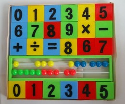 Plastic Number Blocks Arithmetic Set Larami Toy Abacus 1960's New in Box - $39.55