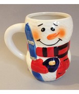 Cup Snowman Ceramic Collectible Christmas Winter Coffee Mug Bay Island White Red - $20.00