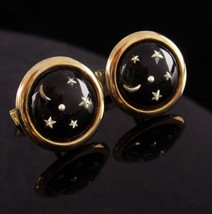 Vintage star cufflinks - celestial moon set - black gold Wedding Tuxedo cufflink - £71.39 GBP