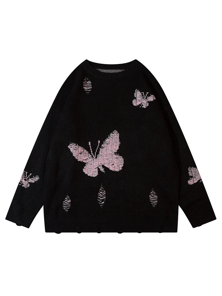 11 BYBB&#39;S DARK  Harajuku Streetwear Hole Butterflies Knit  Pullover Streetwear O - £192.74 GBP