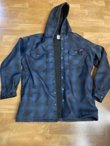 Dickies Men&#39;s Hooded Flannel Overshirt Shacket Black/Navy Plaid Size Large - £21.35 GBP