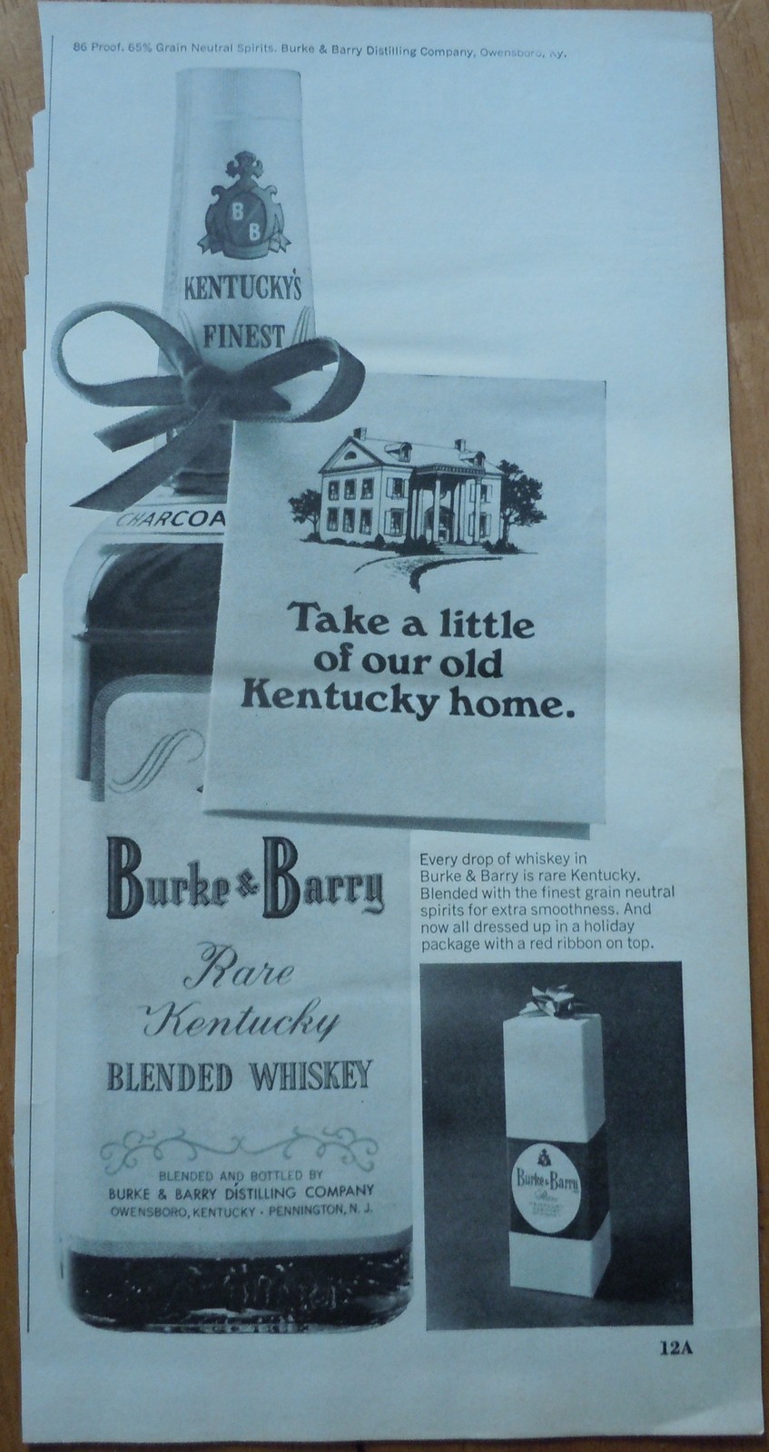Burke &amp; Barry Rare Kentucky Blended Whiskey Magazine Advertisement 1968 - $3.99