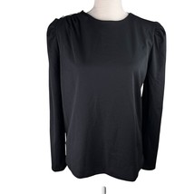 Ann Taylor Black Long Sleeve Puff Shoulder Top Crystals Large Stretch New - $24.74