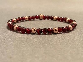 Garnet Bracelet with Rose Gold, Garnet Stretch Bracelet, January Birthstone Brac - £23.33 GBP