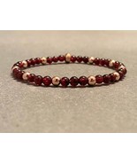 Garnet Bracelet with Rose Gold, Garnet Stretch Bracelet, January Birthst... - $40.81 CAD