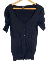 Maurices Cardigan Sweater Size Medium Black Puff Sleeve Silk Knit Y2K Wh... - $49.83
