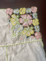 Linen Embroidered Vintage Tablecloth Colorful Floral  On 4 Corners, 54” X 100” - £18.97 GBP