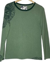 Title Nine Sweater Womens Size Small Green Wool Blend Knit Floral Lightw... - $19.32