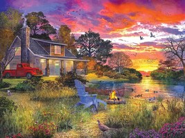 Country Lake Sunset Cabin Nature Animals Ceramic Tile Mural Backsplash Medallion - £36.96 GBP+