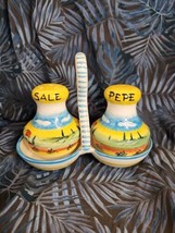 deruta italian pottery Salt And Pepper Handpainted Shakers With Caddy - $32.71
