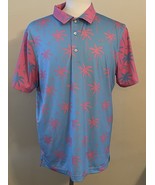Chubbies Polo Shirt Golf  Size Large Mens Palm Trees Blue Pink Polyester Spandex - $14.73