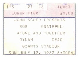 Grateful Morti Bob Dylan Ticket Stub Luglio 12 1987 Giganti Stadio Nuovo Jersey - $49.48