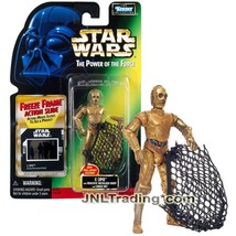 Yr 1997 Star Wars Power of The Force Figure C-3PO with Cargo Net + Freeze Frame - £27.51 GBP