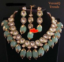 VeroniQ Trends-Indian Kundan Meenakari Necklace,Aqua Gemstones,Ad Stone,Bride-VC - £59.26 GBP
