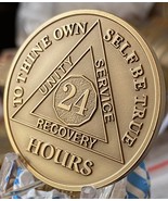 24 Hours AA Medallion Large 1.5 Inch Engravable Premium Bronze Sobriety ... - $6.99