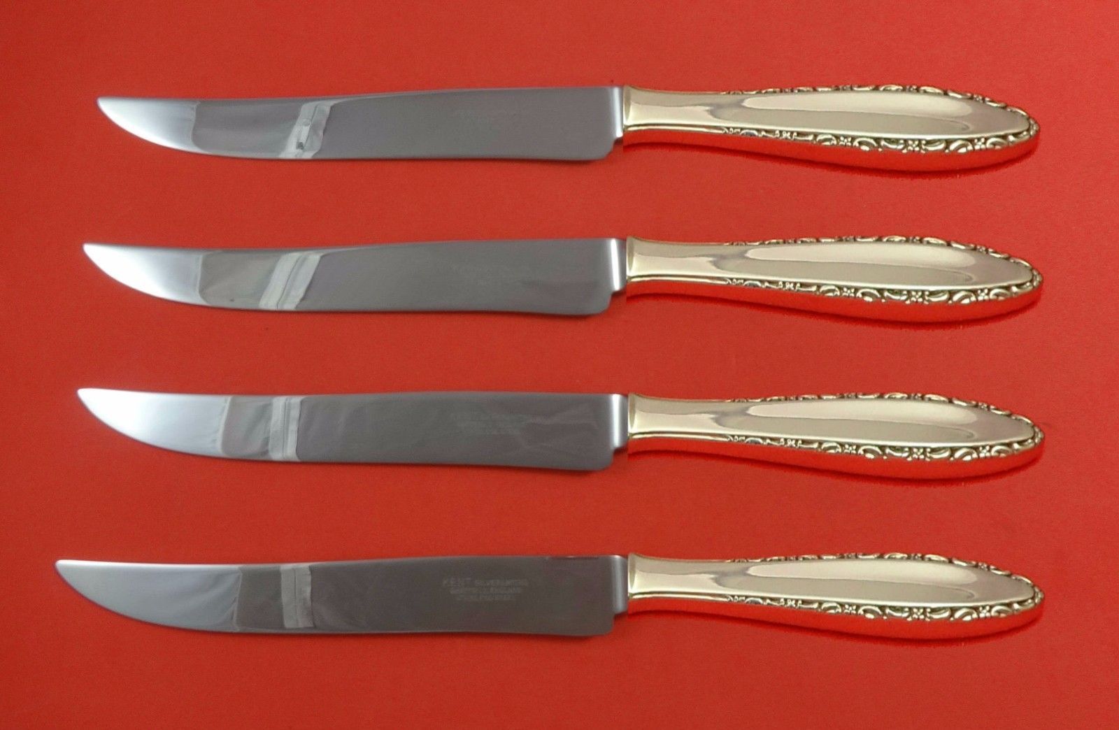 Lace Point by Lunt Sterling Silver Steak Knife Set 4pc Large Texas Sized Custom - £228.17 GBP