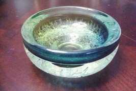 Signed footed  Kosta Scandinavian Ashtray BOWL CANDY DISH green crackled glass  - £197.84 GBP
