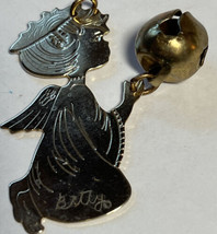 Pendant Gold Tone Angel with Bell Signed &quot;Betty&quot;  Handmade 2 Inches Cleaned - £2.39 GBP
