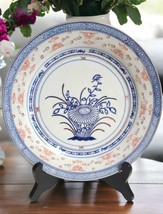 Vtg Chinese Blue &amp; White Porcelain Rice Eyes Flower 8&quot; Salad Plates - Se... - £32.98 GBP