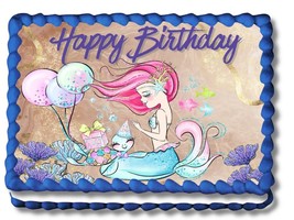 Mermaid Under The Sea Edible Image Cake Topper Birthday Cake Topper Frosting She - $16.47