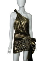 Luxxel Gold Mini Cocktail Dress Women&#39;s Small Bodycon One Shoulder Ruffl... - £23.59 GBP