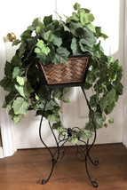 Artificial Potted Plant Ornamental Silk Realistic Green Leaves Basket and stand  - £79.12 GBP