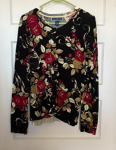 Karen Scott Black, Red and Cream Cardigan Size M - $20.10