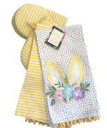 Nicole Miller Easter Bunny Dish Towels Mini Oven Mitts Set of 4 Embroidered - £27.66 GBP