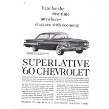 Superlative 1960 Chevrolet Impala Sport Coupe 1960s Vintage Print Ad 9 i... - $9.41