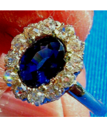 EARTH MINED SAPPHIRE DIAMOND Engagement Ring Antique Diana Style Halo 14... - $4,745.25
