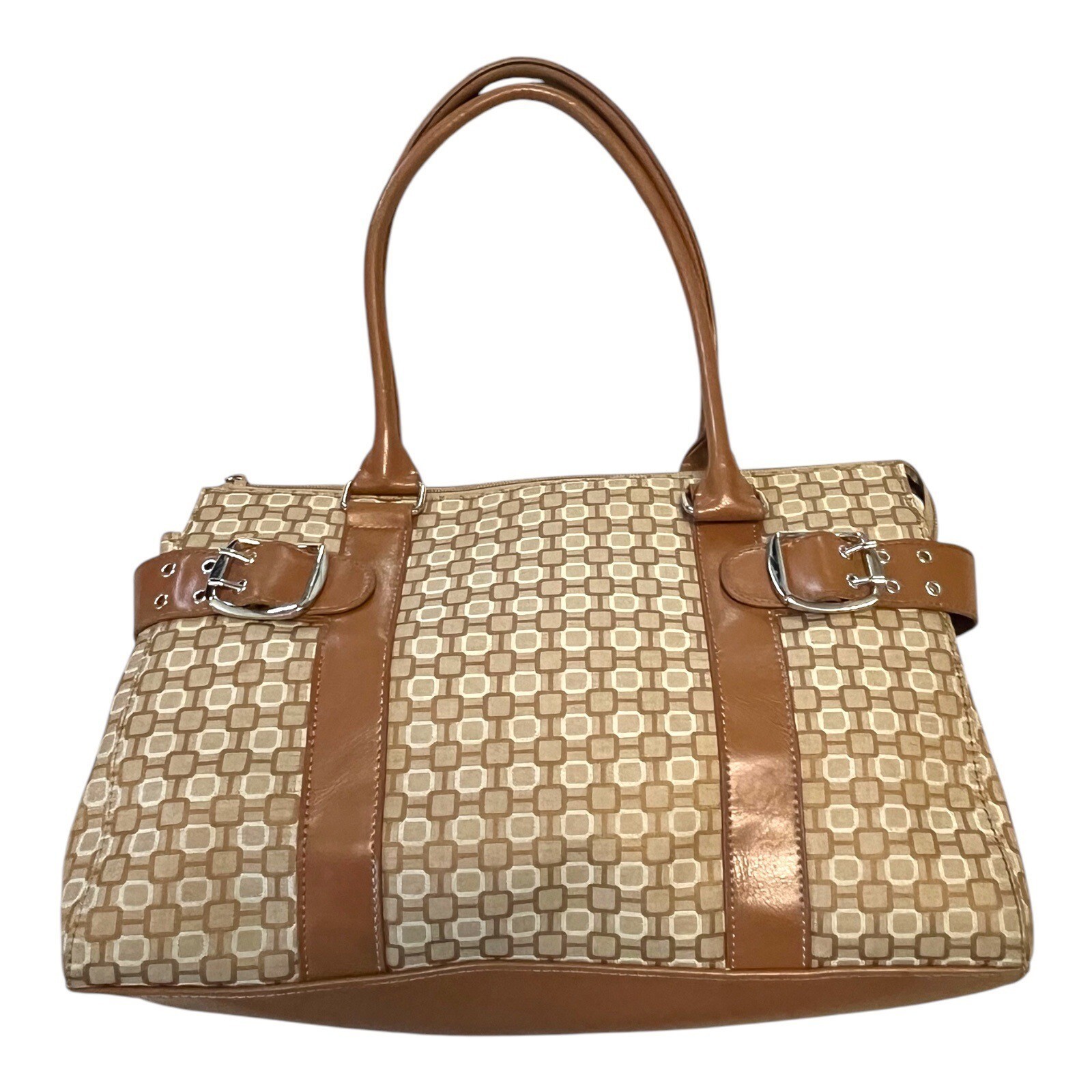 Vintage Nine West Geometric Print Tote Bag – Tan &amp; Beige - $20.57
