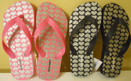 Girls Old Navy Flip Flop Sz 10/11 12/13 1/2 Black Pink Hearts Silver  - $9.98