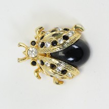 Ladybug Brooch Black &amp; Clear Crystal Black Acrylic Body 1&quot; W x 1.2&quot; H - £12.32 GBP