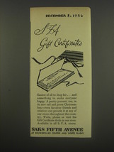 1956 Saks Fifth Avenue Gift Certificates Advertisement - £14.78 GBP
