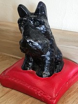 Vintage Dog On Pillow Chalkware Figurine Scottie Dog Black Scottish Terrier - $13.49